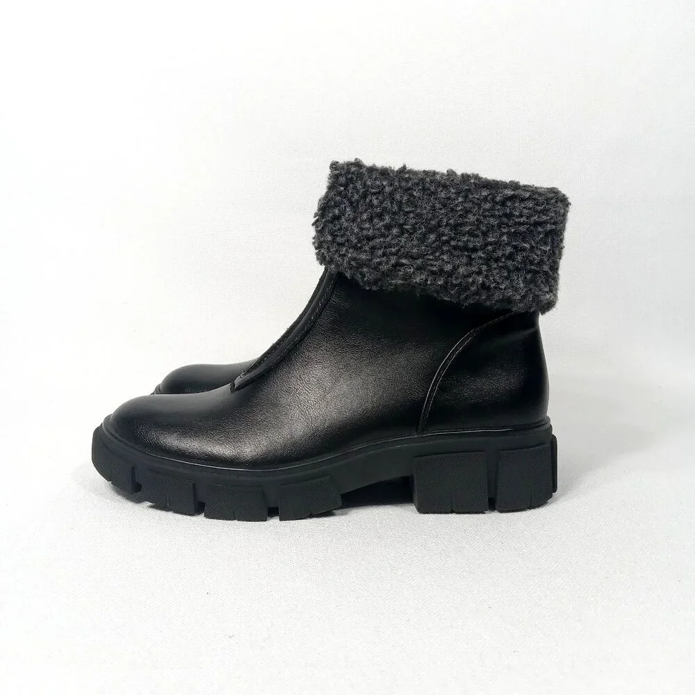 BLONDO Plaka Black Leather Winter Boots Lug Sole Waterproof Women's Size 6 M